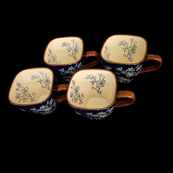 Temp-tations Floral Lace Cobalt Blue 12oz Mugs Set of 4 by Tara Ovenware - Picture 7 of 7